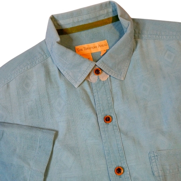 The Territory Ahead Indigo Blue‎ Hemp Cotton Knit Short Sleeve Shirt size Medium - Picture 1 of 7